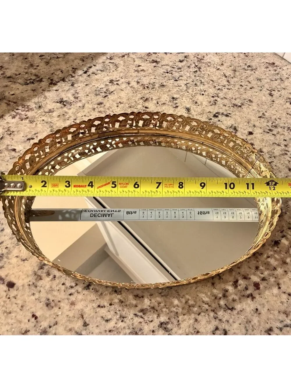 Vintage Gold Tone Decorative Oval Mirror Tray